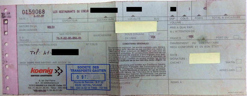 borderau livraison solex 3800 Nostalgie